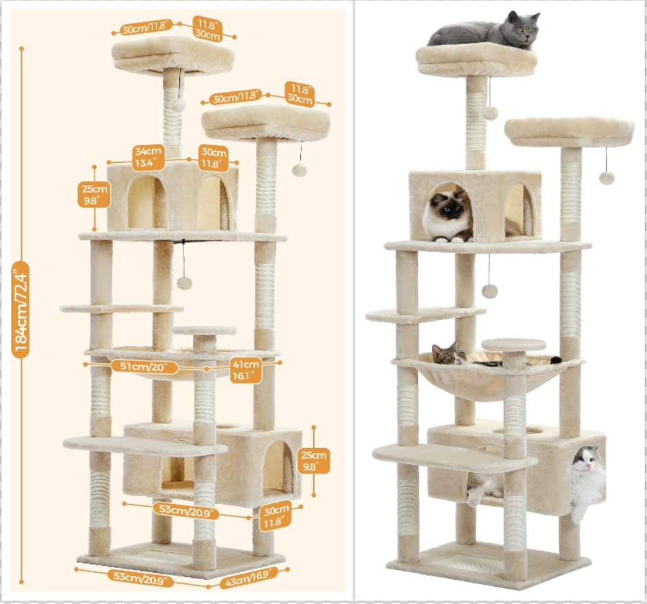 PAWZ Road 72-Inch Large Cat Tree for 2 cats